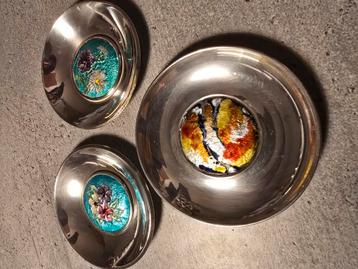 Schotel (3) - 144 g.-.925 zilver - Platito's met glazuur beschikbaar voor biedingen