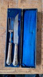 Antieke 2 delige vlees bestekdelen in cassette, Ophalen of Verzenden