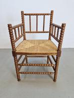 Bobbin houten stoel eiken gedraaide spoel biezen 1930., Huis en Inrichting, Riet of Rotan, N, Ophalen of Verzenden, N