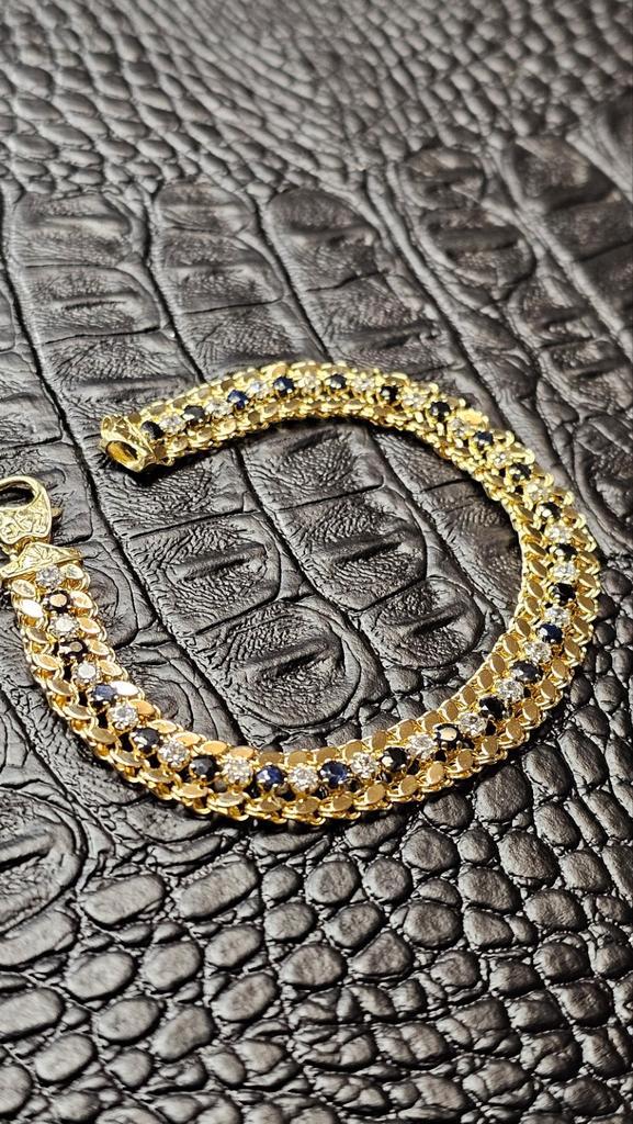 Prachtige 14k gouden armband met onyx en zirkonia steen, Sieraden, Tassen en Uiterlijk, Armbanden, Nieuw, Goud, Goud, Ophalen of Verzenden