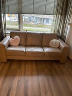 Mooie beige leren 3-zitsbank – zit comfortabel en stevig, Huis en Inrichting, Banken | Bankstellen, Ophalen of Verzenden, 75 tot 100 cm