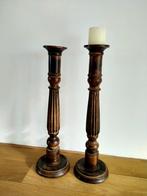 Houten Vloerkandelaar,  2 stuks, Huis en Inrichting, Woonaccessoires | Kandelaars en Kaarsen, Ophalen, Gebruikt, Bruin, Hout