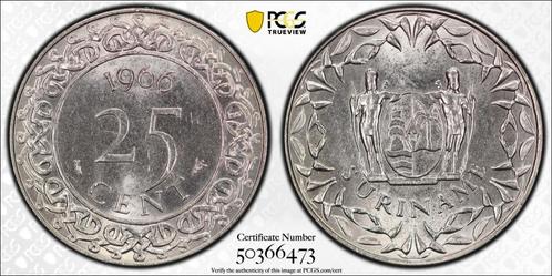 Juliana. Suriname. 25 Cent 1966 MS67 PCGS, Postzegels en Munten, Munten | Nederland, Losse munt, 25 cent, Koningin Juliana, Ophalen of Verzenden