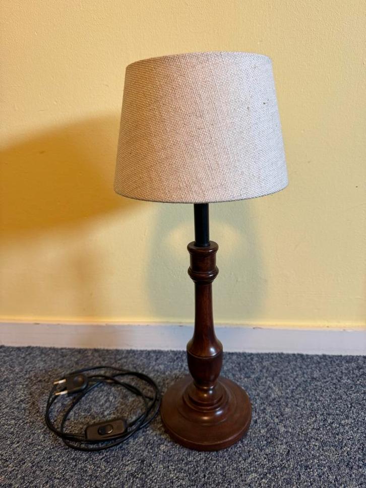 Houten Tafellamp met Stoffen Kap, Huis en Inrichting, Lampen | Vloerlampen, Zo goed als nieuw, Minder dan 100 cm, Hout, Ophalen of Verzenden