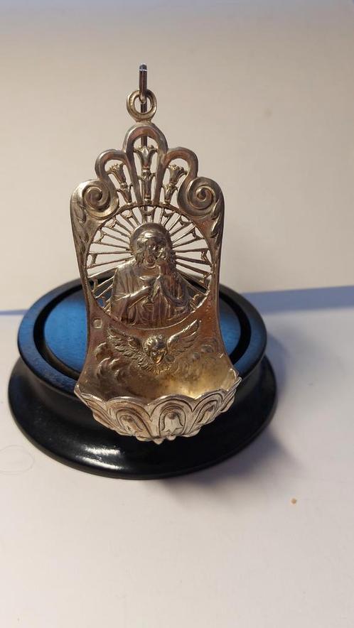Zilver wijwaterbakje, met puti, engelen bij het kruis, toezi, Antiek en Kunst, Antiek | Goud en Zilver, Zilver, Ophalen