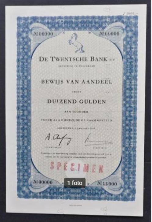 De Twentsche Bank (nu ABN AMRO) - 1963, Postzegels en Munten, Aandelen en Waardepapieren, Aandeel, 1950 tot 1970, Ophalen of Verzenden