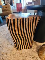 Bijzettafel massief teakhout zwarte striping, Minder dan 45 cm, Minder dan 55 cm, Rond, Nieuw