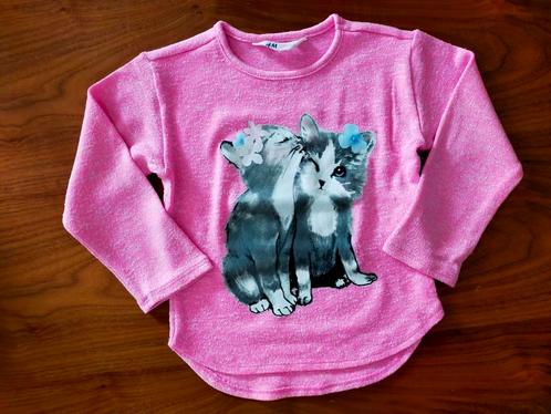 Zgan! Superlief roze truitje met poesjes. Mt 98/104, Kinderen en Baby's, Kinderkleding | Maat 98, Zo goed als nieuw, Meisje, Trui of Vest