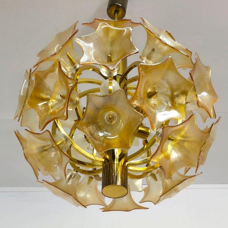 Sische kroonluchter bloemen murano 70's sputnik, Huis en Inrichting, Lampen | Kroonluchters, Zo goed als nieuw, Glas, Metaal, Ophalen of Verzenden