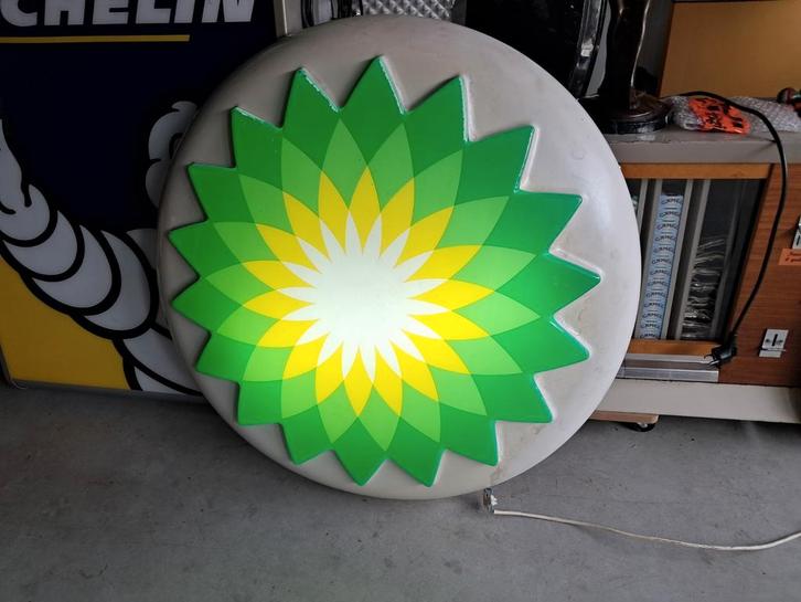 BP gevel lichtbak, werkend, in gebruikte staat 91cm, Verzamelen, Merken en Reclamevoorwerpen, Gebruikt, Lichtbak of (neon) lamp