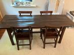 Prachtige houten eettafel met 4 stoelen, Ophalen, Gebruikt, 200 cm of meer, 50 tot 100 cm