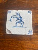 Antieke Tegel met Fluitspeler Blauw-Wit Delfts Aardewerk, Ophalen of Verzenden