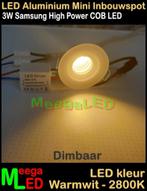 LED mini inbouwspot spot COB 230V 3watt M4 - Warmwit Dimbaar, Nieuw, Plafondspot of Wandspot, Led, Ophalen of Verzenden
