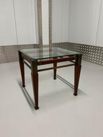 Art Deco Bijzettafel Hout & Koper met Glasplaat, Minder dan 55 cm, Art deco, Vierkant, Zo goed als nieuw