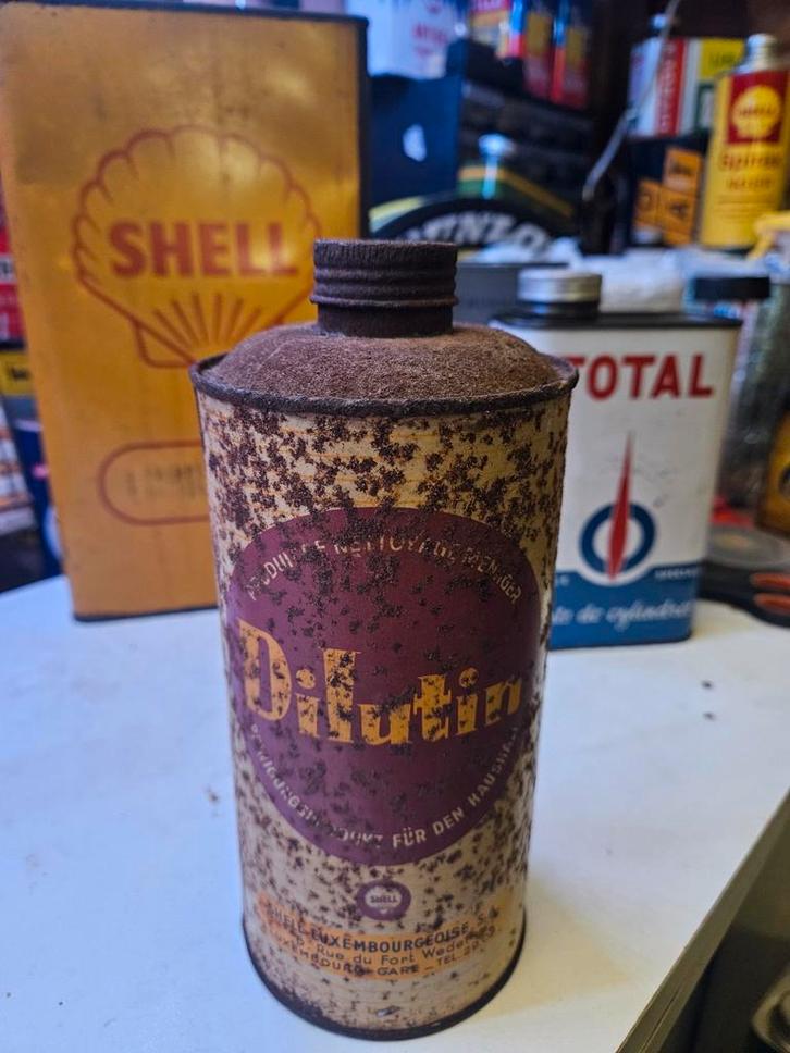 Shell olieblik Dilutin Luxemburg garageblik, Verzamelen, Blikken, Overige, Ophalen of Verzenden