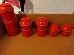 Vintage rode voorraadblikken set - Koekjes, Koffie, Thee, Ophalen, Gebruikt