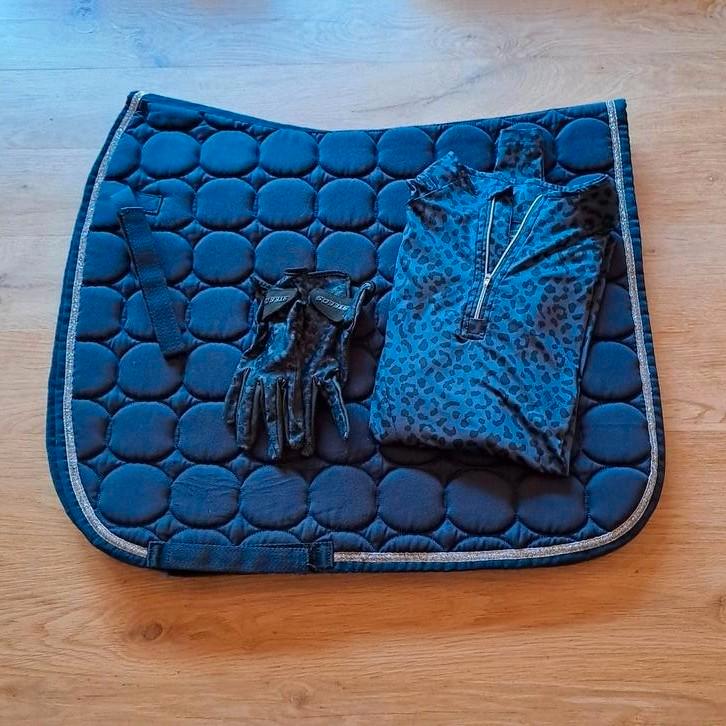 Blauwe set dekje, shirt en handschoenen, Dieren en Toebehoren, Paarden en Pony's | Dekens en Dekjes, Gebruikt, Ophalen of Verzenden