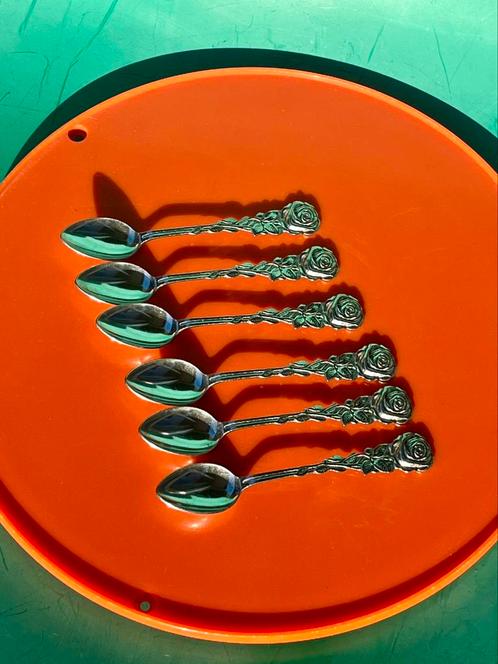Vintage theelepel set van 6 roos zilverkleurig, Huis en Inrichting, Keuken | Bestek, Zo goed als nieuw, Bestekset, Rvs of Chroom