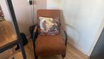 Cognac Fauteuil met zwart frame, Ophalen, Minder dan 75 cm, Zo goed als nieuw, Metaal