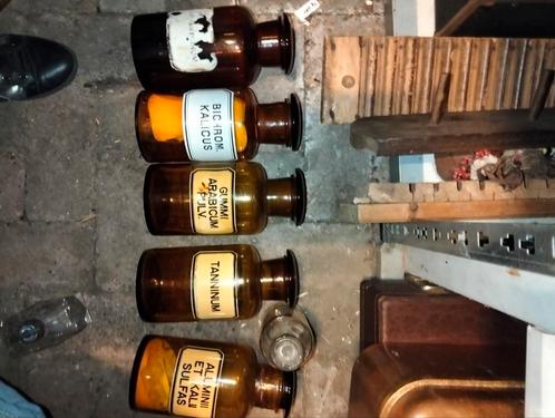 6 oude brocante apothekers potten met etiketten, Antiek en Kunst, Curiosa en Brocante, Ophalen of Verzenden