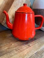 Brocante, vintage theepot emaille - rood - losse deksel, Antiek en Kunst, Antiek | Emaille, Ophalen of Verzenden