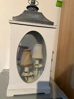 Houten lantaarn met 3 schemerlampjes, Ophalen, Gebruikt, 50 tot 75 cm, Wit