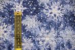 Coupon 100% katoen stof - blauw wit sneeuwvlokken #4014, Hobby en Vrije tijd, Stoffen en Lappen, Blauw, Nieuw, Ophalen of Verzenden