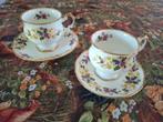Fine bone China Elizabethan 2 kop schotels paars geel roze, Ophalen of Verzenden