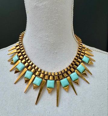Vintage goudkleurig turquoise statement ketting beschikbaar voor biedingen