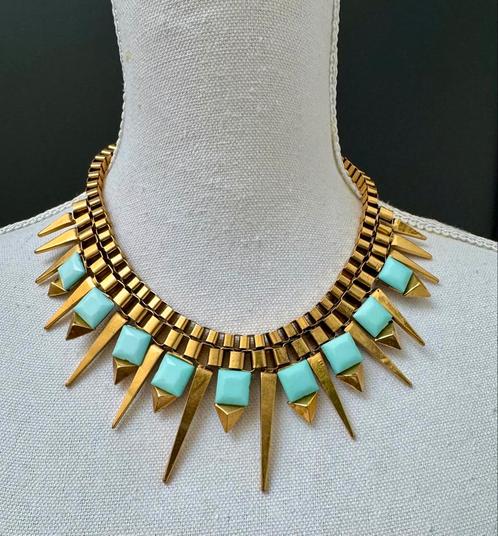 Vintage goudkleurig turquoise statement ketting, Sieraden, Tassen en Uiterlijk, Kettingen, Zo goed als nieuw, Overige materialen