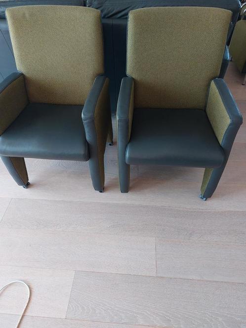 6 verrijdbare eetkamerstoelen armleuning, leer met stof, Huis en Inrichting, Fauteuils, Gebruikt, Leer, Stof, Ophalen