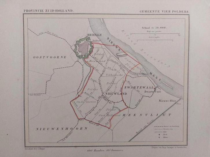 183 / litho uit 1866 door J. Kuyper van Vier Polders ZH, Antiek en Kunst, Kunst | Litho's en Zeefdrukken, Ophalen of Verzenden