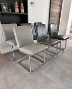 Zes zwart/antraciet/grijs leder Henders & Hazel design stoel, Ophalen, Henders en Hazel, Zo goed als nieuw, Metaal