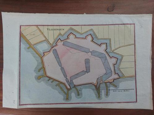 42 Stad Vlissingen Gekleurde gravure van C. Merian uit 1659, Antiek en Kunst, Kunst | Etsen en Gravures, Ophalen of Verzenden