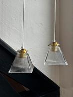 Vintage set holophane vierkant lampenkapje hanglamp kap glas, Glas, Ophalen of Verzenden