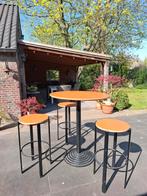 Statafel met 3 barkrukken , metalen onderstel en kunststof b, Huis en Inrichting, Tafels | Statafels, Ophalen, Zo goed als nieuw