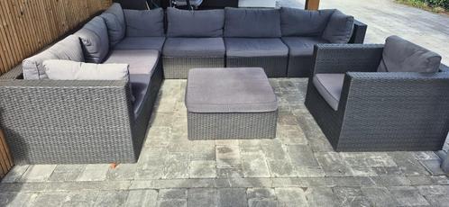 Loungeset + ligstoel, Tuin en Terras, Tuinsets en Loungesets, Gebruikt, Loungeset, Kunststof, 7 zitplaatsen, Bank, Hocker, Stoel