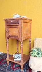 Vintage brocante landelijk eikenhouten nachtkastje, marmer, Ophalen, Gebruikt, Minder dan 45 cm, Vintage