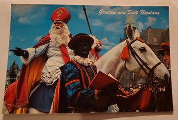 Oude Sinterklaas en Zwarte Piet Ansichtkaart beschikbaar voor biedingen
