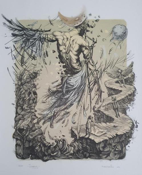 Exlibris / Ex libris, U. Turchenko, Icarus, mythologie, Antiek en Kunst, Kunst | Etsen en Gravures, Verzenden