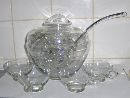 Leerdam glas complete antieke bowl set glazen en lepel, Antiek en Kunst, Antiek | Glas en Kristal, Verzenden