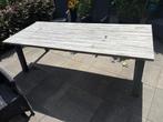 6 persoons tuintafel met hardhouten blad en aluminium onderf, Tuin en Terras, Ophalen, Gebruikt, Rechthoekig, Aluminium