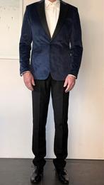 Blauwe Velvet Smoking Jas + Broek - Maat 51/53, Ophalen of Verzenden, Zo goed als nieuw, Maat 52/54 (L), Blauw