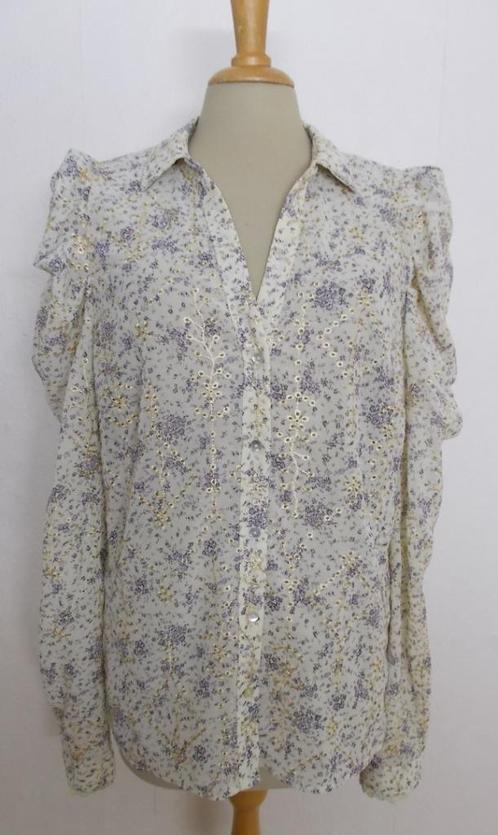 Romantische beige print blouse van Nukus! L, Kleding | Dames, Blouses en Tunieken, Zo goed als nieuw, Maat 42/44 (L), Beige, Verzenden