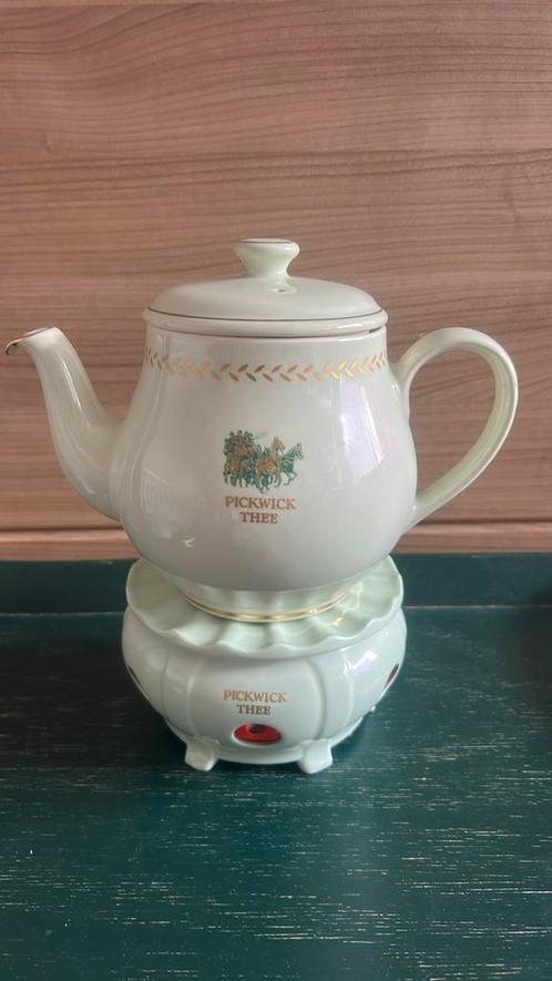 Vintage Pickwick thee mintgroene theepot mét theelichtje set, Verzamelen, Porselein, Kristal en Bestek, Zo goed als nieuw, Overige typen