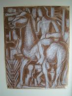 Hubert Bekman man te paard krijt tekening sculptuur ontwerp, Verzenden