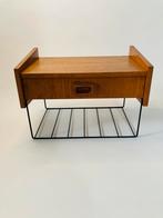 Vintage teak telefoonkastje, wandplank teakfineer, Minder dan 50 cm, Gebruikt, 1 of 2 laden, Ophalen of Verzenden
