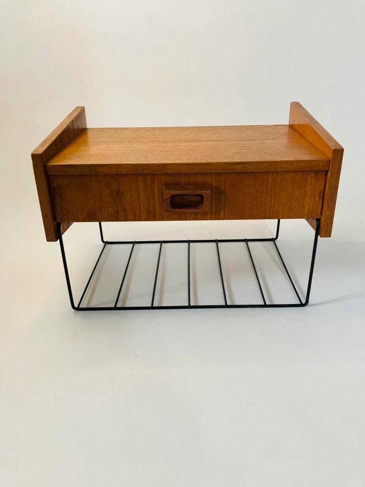 Vintage teak telefoonkastje, wandplank teakfineer, Huis en Inrichting, Kasten | Ladekasten, Gebruikt, Minder dan 100 cm, Minder dan 50 cm