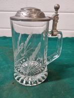 bierpul glas met geslepen halm en tinnen deksel, Ophalen of Verzenden