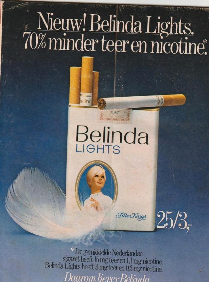 Retro reclame 1982 Belinda sigaretten licht als 'n veertje, Verzamelen, Retro, Overige typen, Verzenden